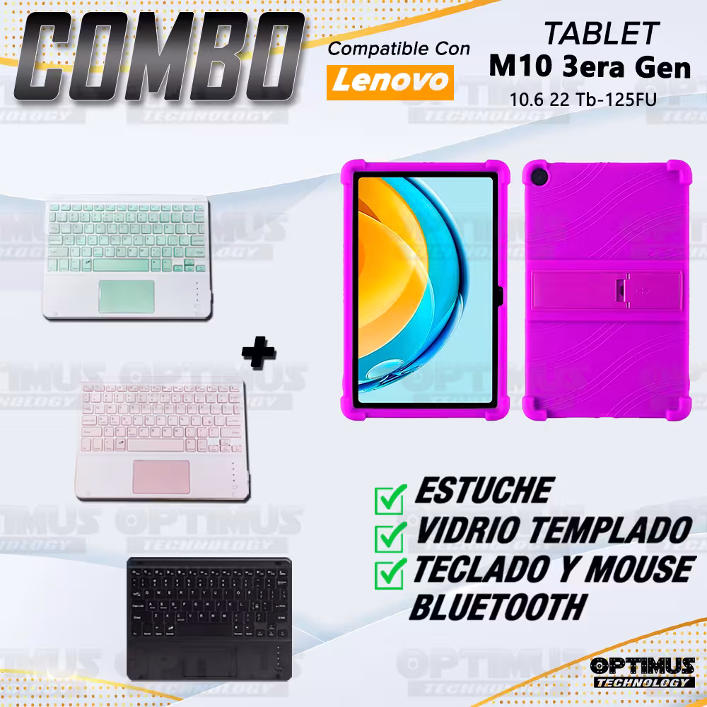 Kit Case Estuche Protector Antigolpes + Teclado Mouse Touchpad Bluetooth para Tablet M10 3rth gen (TB125FU) 10.6 2022