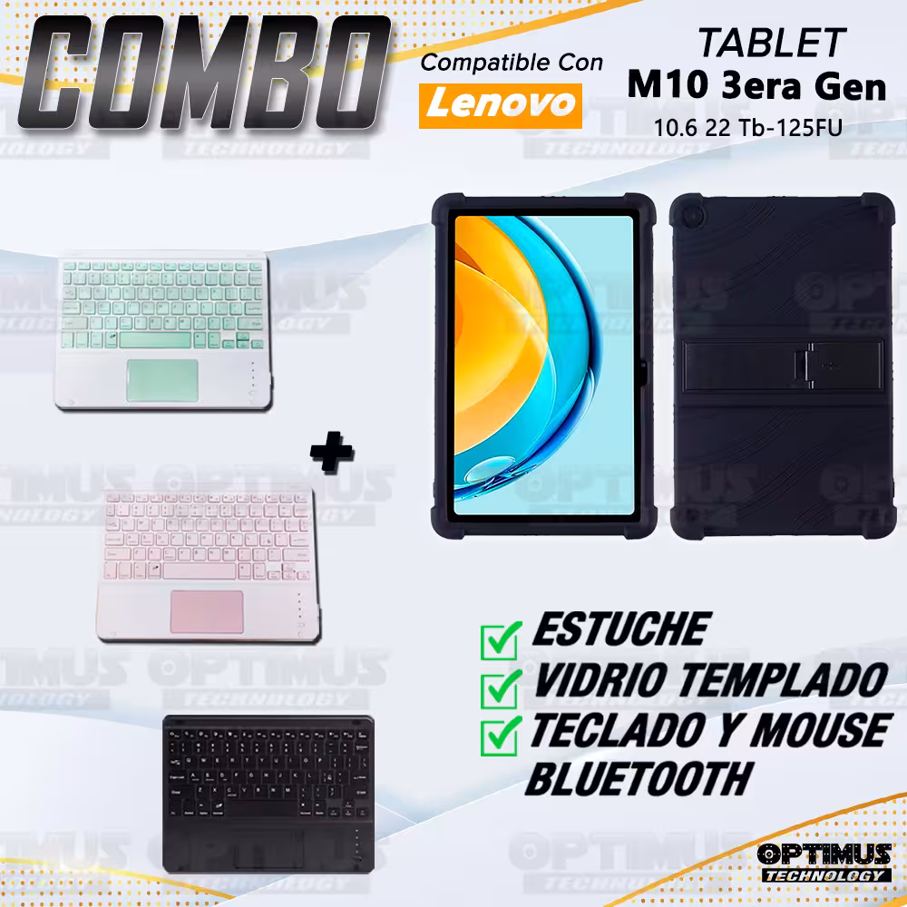 Kit Case Estuche Protector Antigolpes + Teclado Mouse Touchpad Bluetooth para Tablet M10 3rth gen (TB125FU) 10.6 2022
