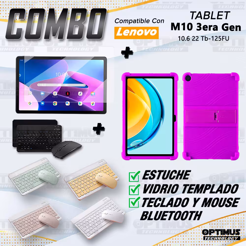 Kit Forro Protector Antigolpes + Teclado y Mouse Bluetooth para Tablet Lenovo Tab M10 Plus 3era Gen 10.6 2022 TB-125FU