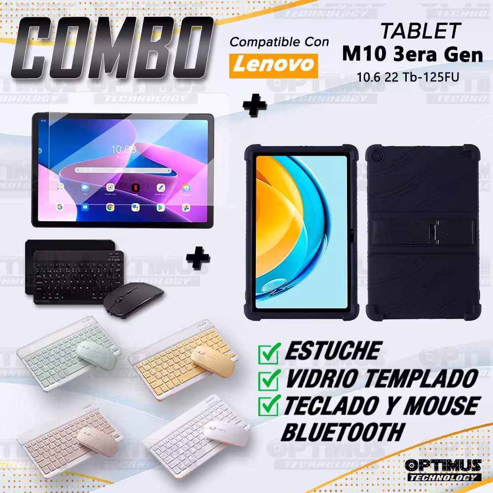 Kit Forro Protector Antigolpes + Teclado y Mouse Bluetooth para Tablet Lenovo Tab M10 Plus 3era Gen 10.6 2022 TB-125FU
