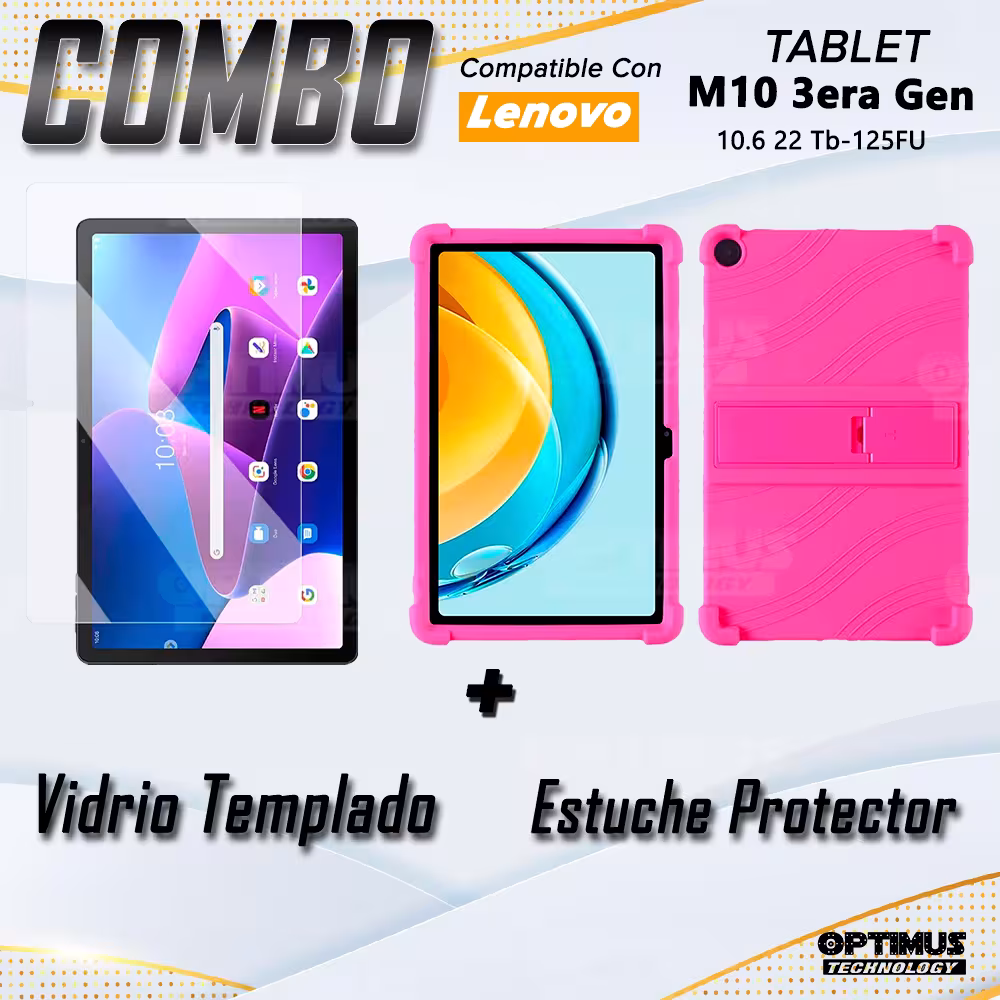 Combo Vidrio templado y Estuche Protector de goma antigolpes con soporte Tablet Lenovo M10 Plus 3era Gen 10.6 2022 TB-125FU