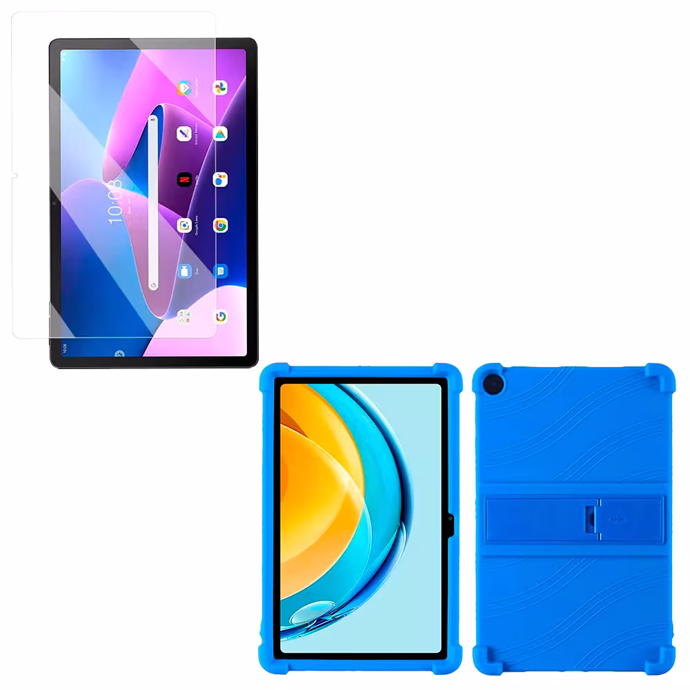 Combo Vidrio templado y Estuche Protector de goma antigolpes con soporte Tablet Lenovo M10 Plus 3era Gen 10.6 2022 TB-125FU