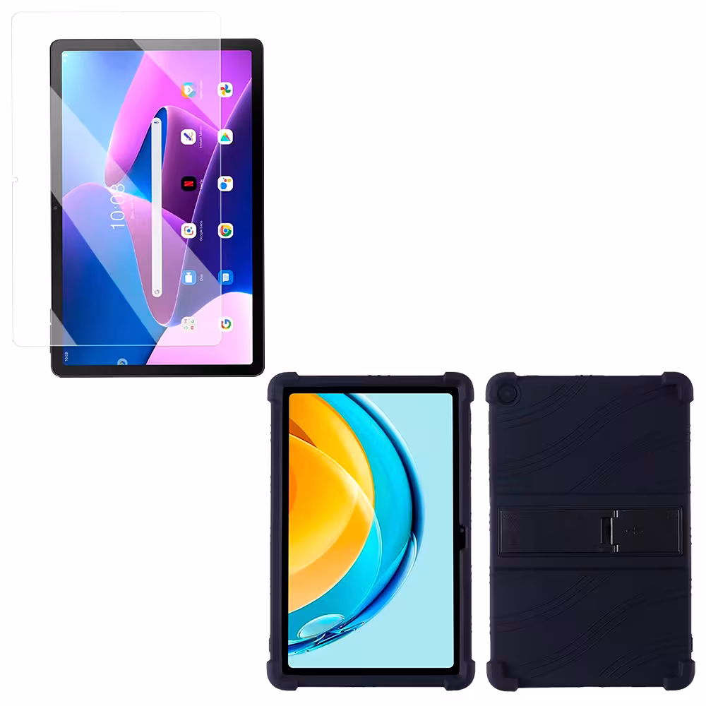 Combo Vidrio templado y Estuche Protector de goma antigolpes con soporte Tablet Lenovo M10 Plus 3era Gen 10.6 2022 TB-125FU