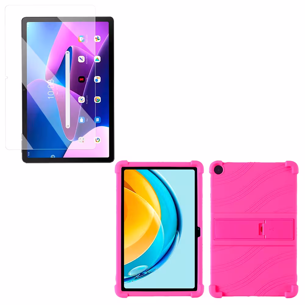 Combo Vidrio templado y Estuche Protector de goma antigolpes con soporte Tablet Lenovo M10 Plus 3era Gen 10.6 2022 TB-125FU