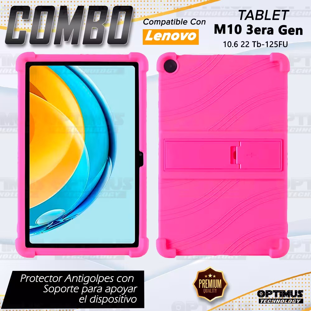 Combo Vidrio templado y Estuche Protector de goma antigolpes con soporte Tablet Lenovo M10 Plus 3era Gen 10.6 2022 TB-125FU