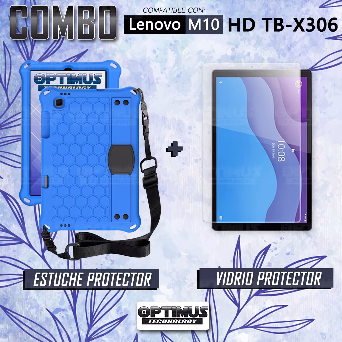Kit Vidrio Cristal Templado Y Estuche Protector Anti golpes con Correa para Tablet Lenovo M10 HD TB-X306