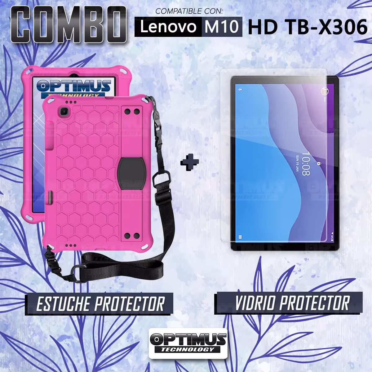 Kit Vidrio Cristal Templado Y Estuche Protector Anti golpes con Correa para Tablet Lenovo M10 HD TB-X306