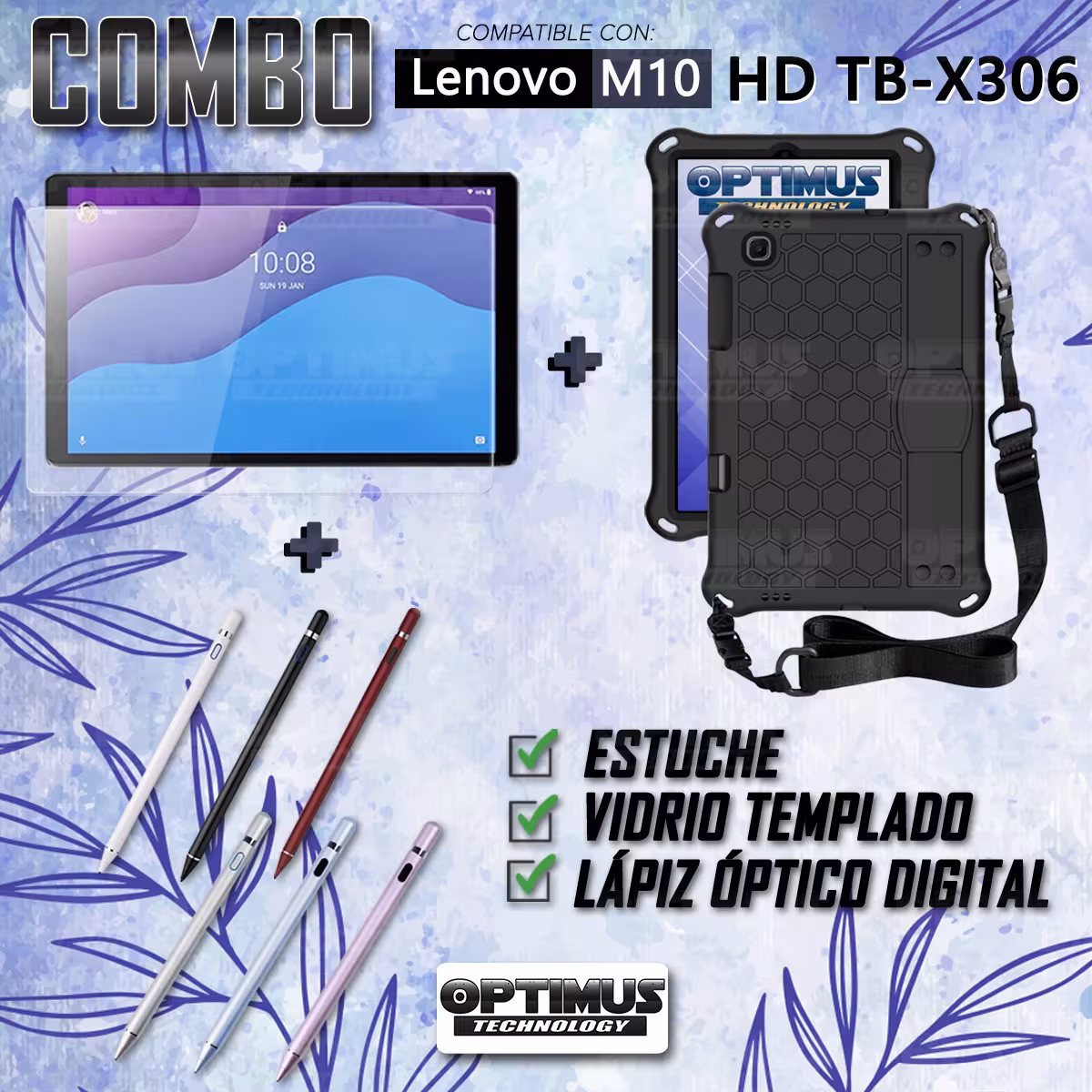 Kit Estuche Protector Correa + Vidrio Templado + Lápiz Digital para Tablet Lenovo M10 HD TB-X306
