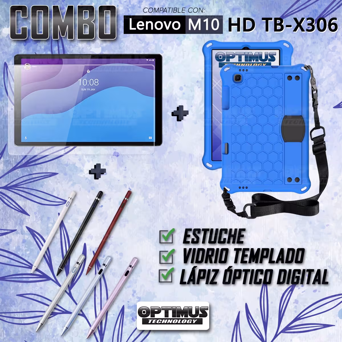 Kit Estuche Protector Correa + Vidrio Templado + Lápiz Digital para Tablet Lenovo M10 HD TB-X306