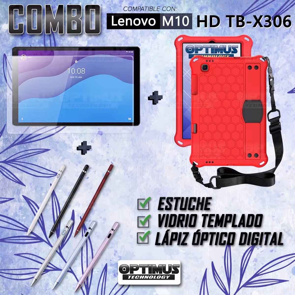 Kit Estuche Protector Correa + Vidrio Templado + Lápiz Digital para Tablet Lenovo M10 HD TB-X306