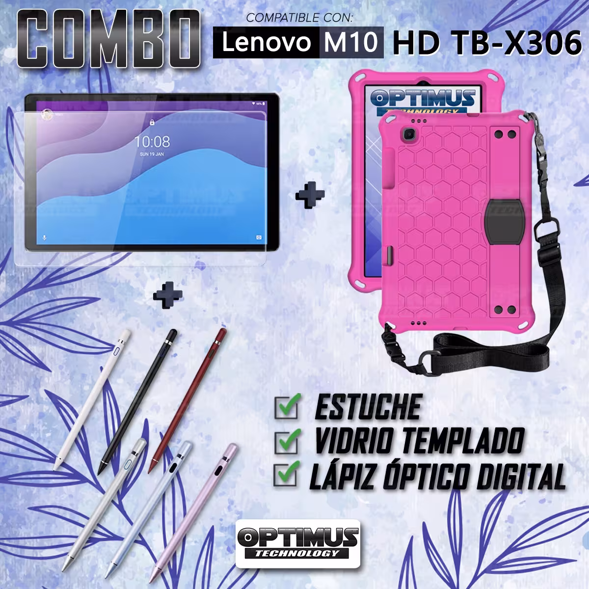 Kit Estuche Protector Correa + Vidrio Templado + Lápiz Digital para Tablet Lenovo M10 HD TB-X306