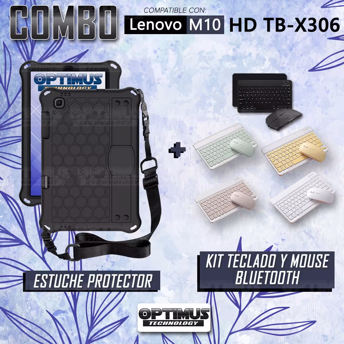 Kit Case Forro Protector con correa + Teclado y Mouse Ratón Bluetooth para Tablet Lenovo M10 HD TB-X306