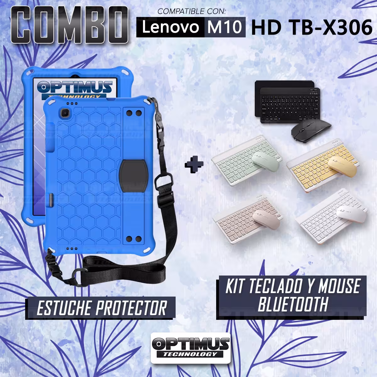 Kit Case Forro Protector con correa + Teclado y Mouse Ratón Bluetooth para Tablet Lenovo M10 HD TB-X306