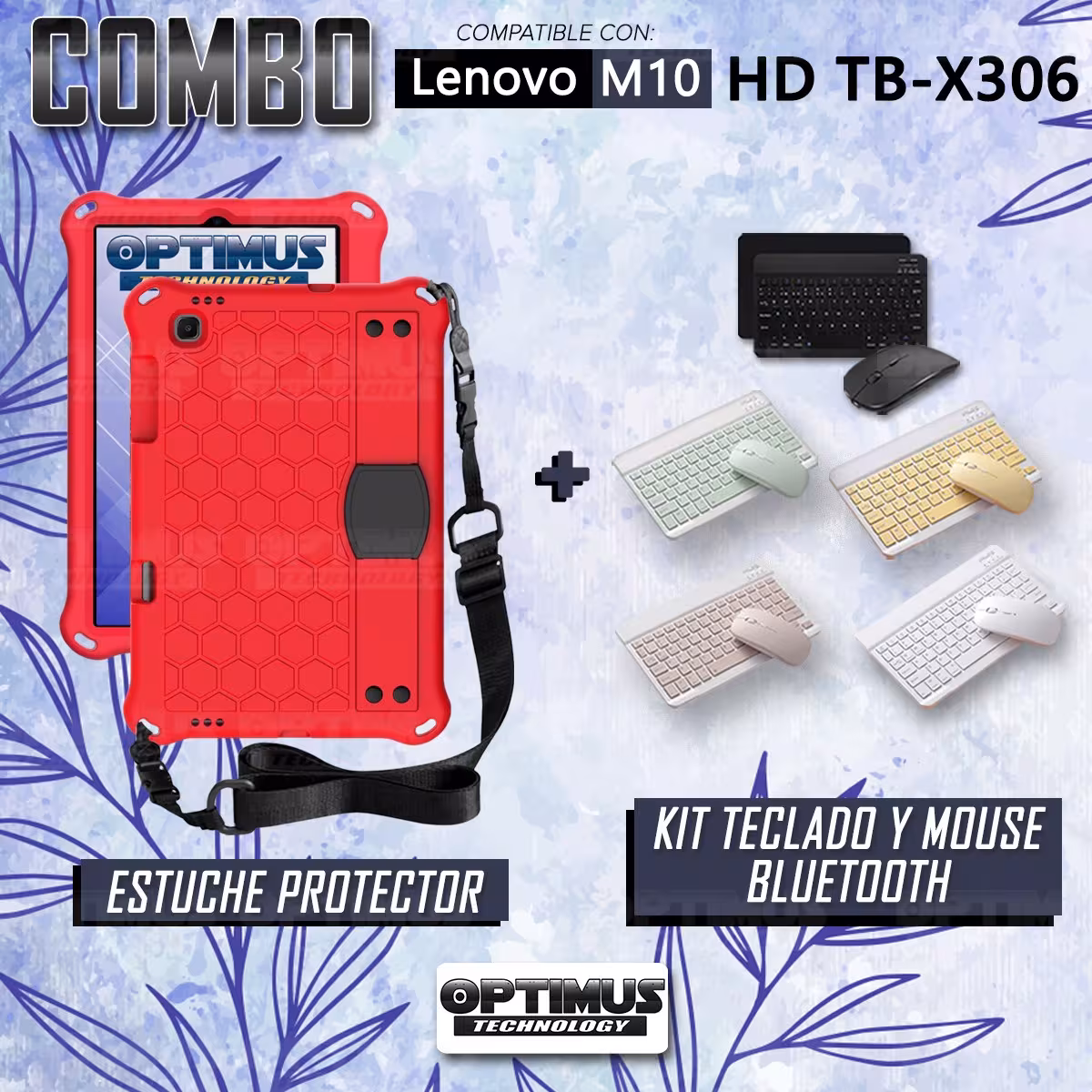 Kit Case Forro Protector con correa + Teclado y Mouse Ratón Bluetooth para Tablet Lenovo M10 HD TB-X306