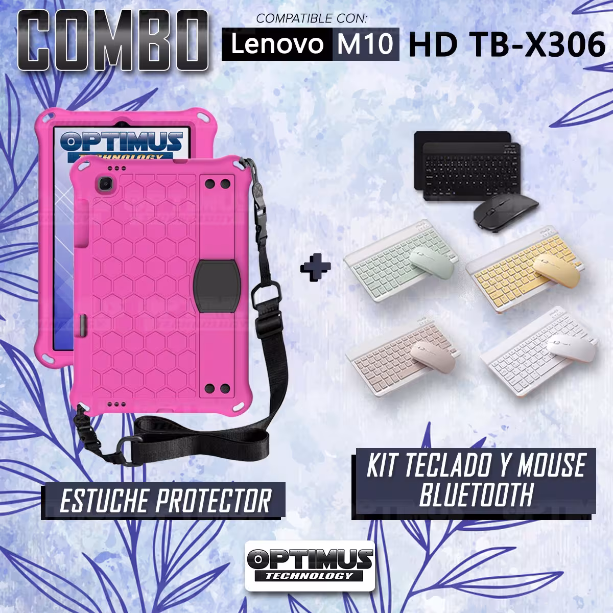 Kit Case Forro Protector con correa + Teclado y Mouse Ratón Bluetooth para Tablet Lenovo M10 HD TB-X306
