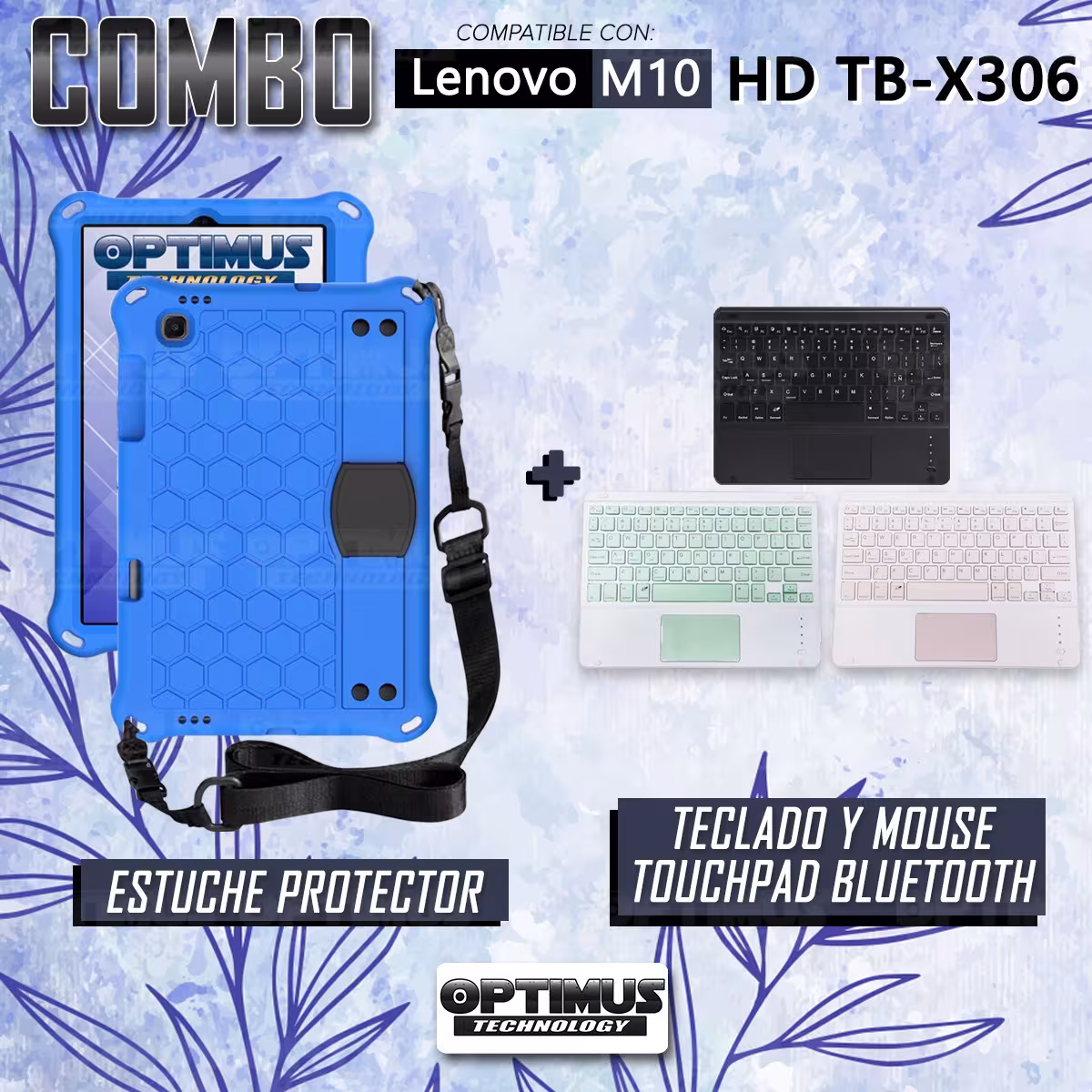 Kit Case Protector con correa + Teclado Mouse Touchpad Bluetooth para Tablet Lenovo M10 HD TB-X306