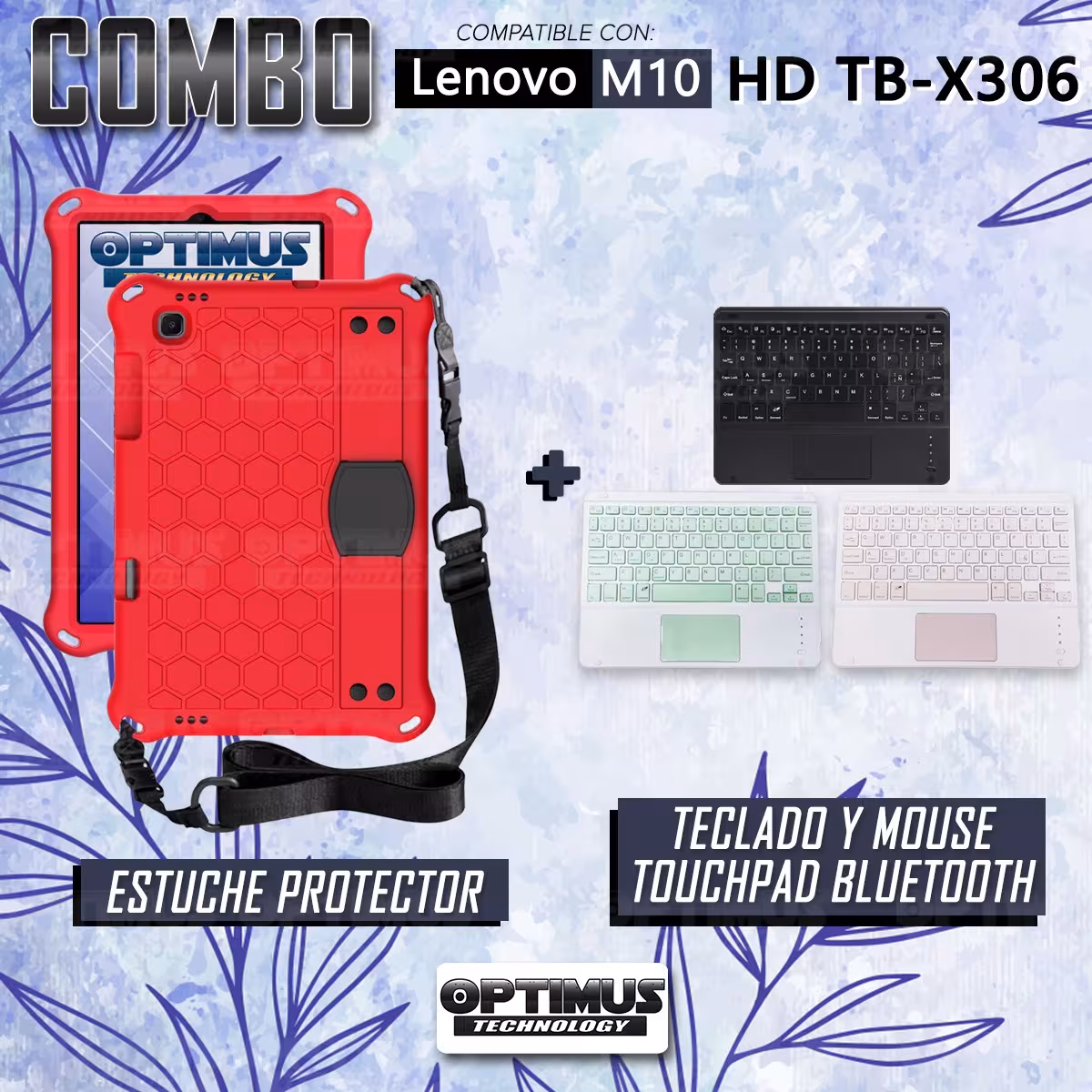 Kit Case Protector con correa + Teclado Mouse Touchpad Bluetooth para Tablet Lenovo M10 HD TB-X306