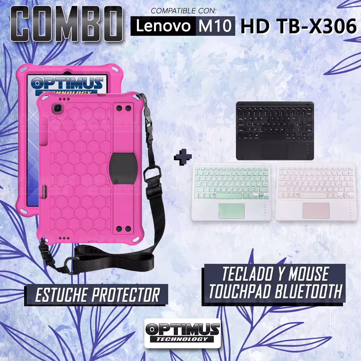 Kit Case Protector con correa + Teclado Mouse Touchpad Bluetooth para Tablet Lenovo M10 HD TB-X306