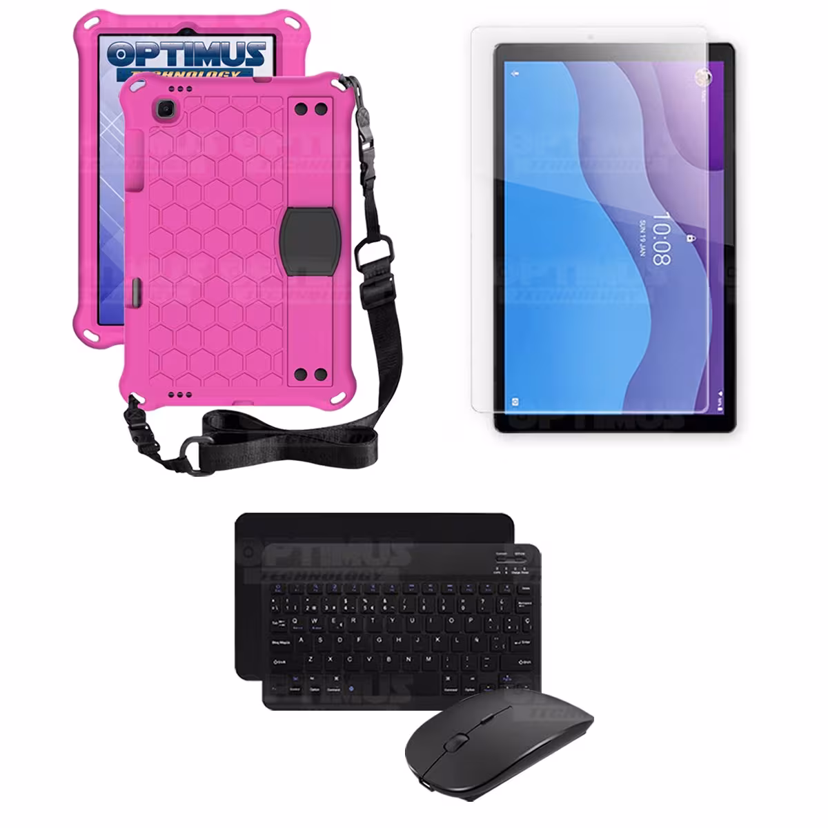 Kit Vidrio templado + Case Protector con correa + Teclado y Mouse Bluetooth Tablet Lenovo M10 HD TB-X306