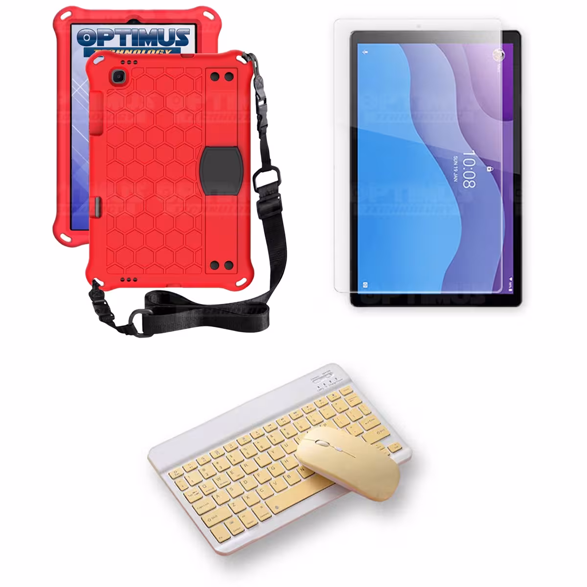 Kit Vidrio templado + Case Protector con correa + Teclado y Mouse Bluetooth Tablet Lenovo M10 HD TB-X306