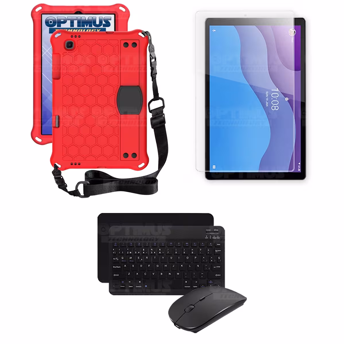 Kit Vidrio templado + Case Protector con correa + Teclado y Mouse Bluetooth Tablet Lenovo M10 HD TB-X306