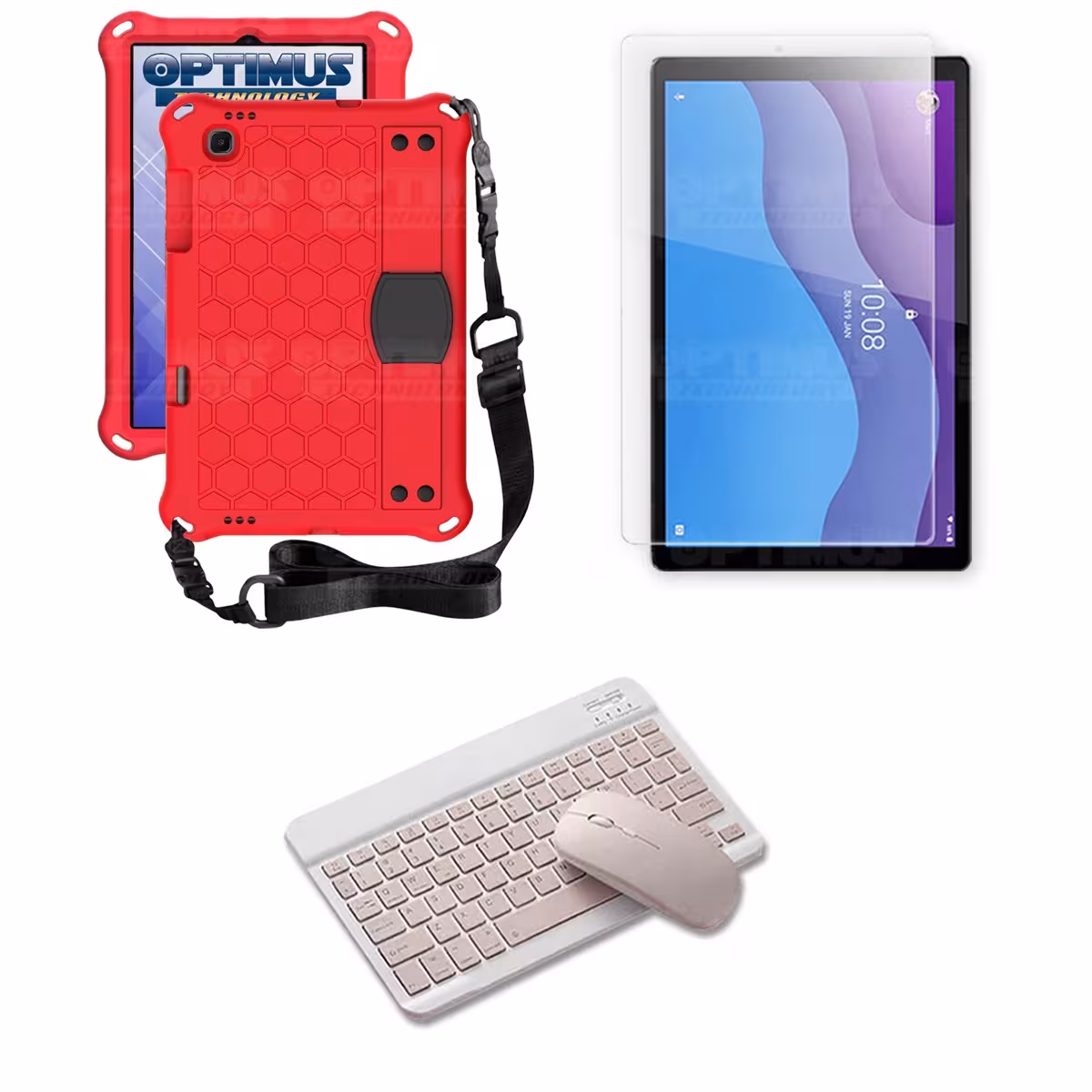 Kit Vidrio templado + Case Protector con correa + Teclado y Mouse Bluetooth Tablet Lenovo M10 HD TB-X306