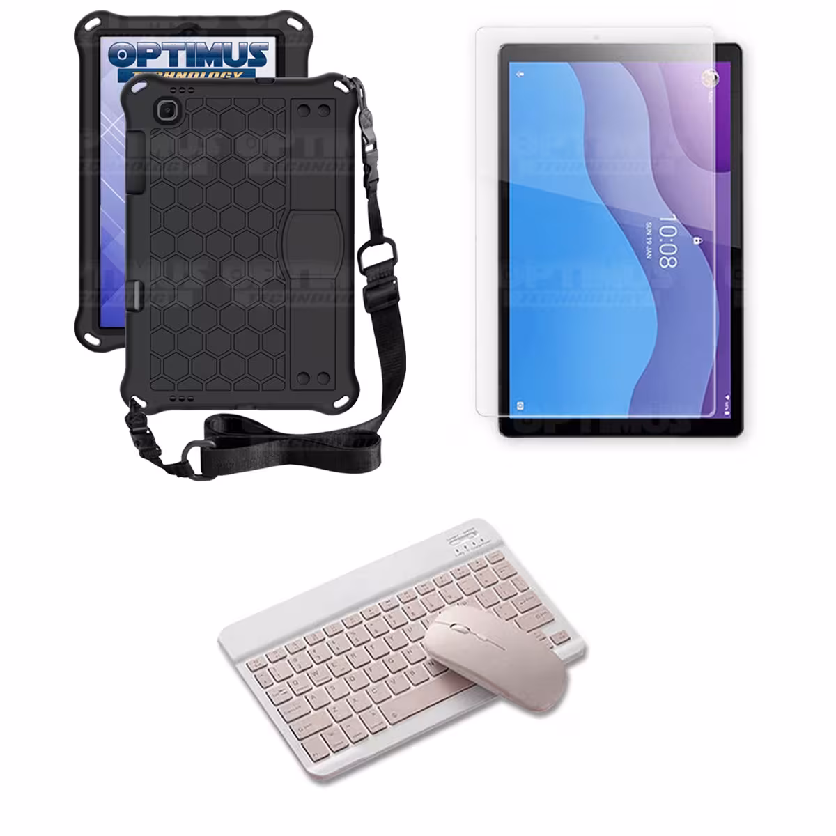 Kit Vidrio templado + Case Protector con correa + Teclado y Mouse Bluetooth Tablet Lenovo M10 HD TB-X306