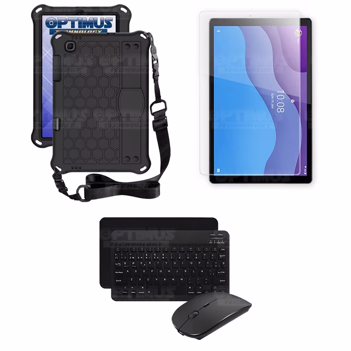 Kit Vidrio templado + Case Protector con correa + Teclado y Mouse Bluetooth Tablet Lenovo M10 HD TB-X306