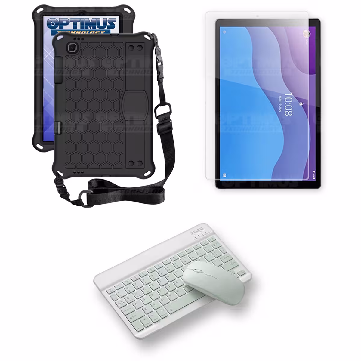 Kit Vidrio templado + Case Protector con correa + Teclado y Mouse Bluetooth Tablet Lenovo M10 HD TB-X306