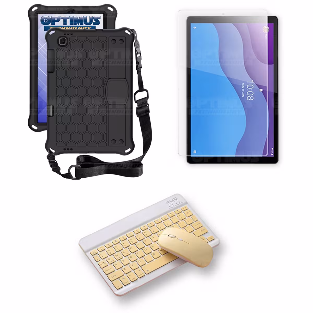 Kit Vidrio templado + Case Protector con correa + Teclado y Mouse Bluetooth Tablet Lenovo M10 HD TB-X306