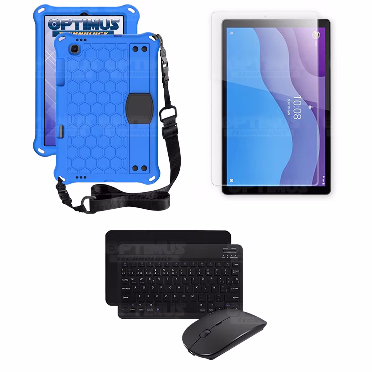 Kit Vidrio templado + Case Protector con correa + Teclado y Mouse Bluetooth Tablet Lenovo M10 HD TB-X306