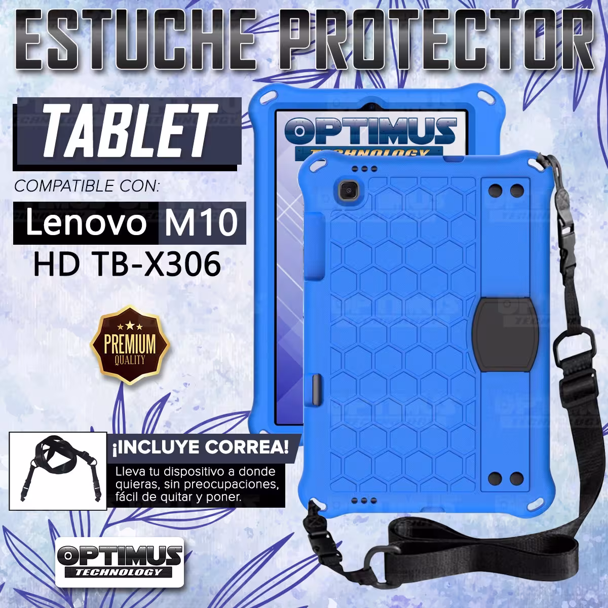 Kit Vidrio templado + Case Protector con correa + Teclado y Mouse Bluetooth Tablet Lenovo M10 HD TB-X306