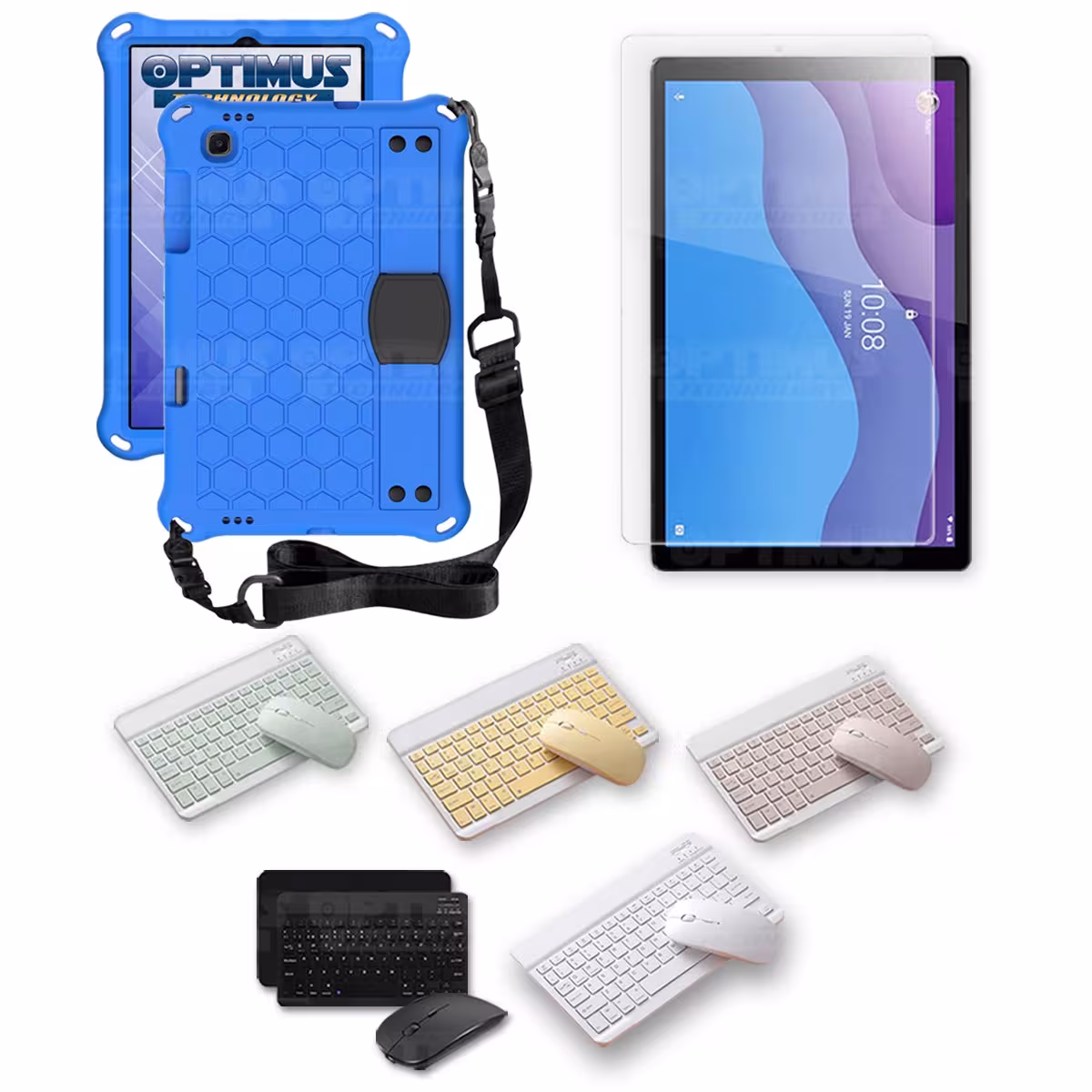 Kit Vidrio templado + Case Protector con correa + Teclado y Mouse Bluetooth Tablet Lenovo M10 HD TB-X306