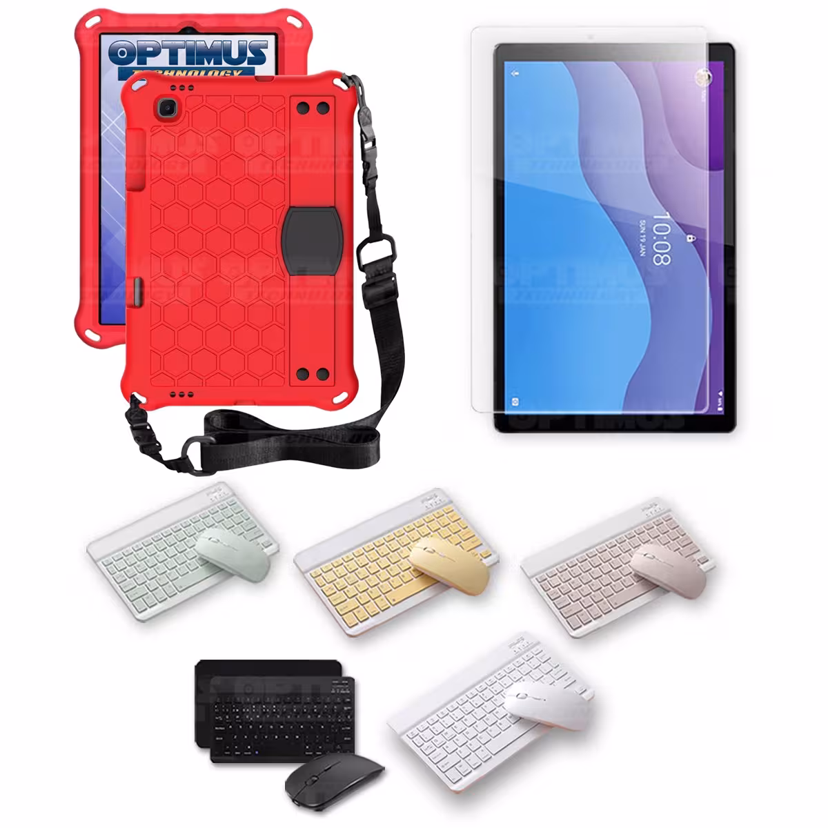 Kit Vidrio templado + Case Protector con correa + Teclado y Mouse Bluetooth Tablet Lenovo M10 HD TB-X306
