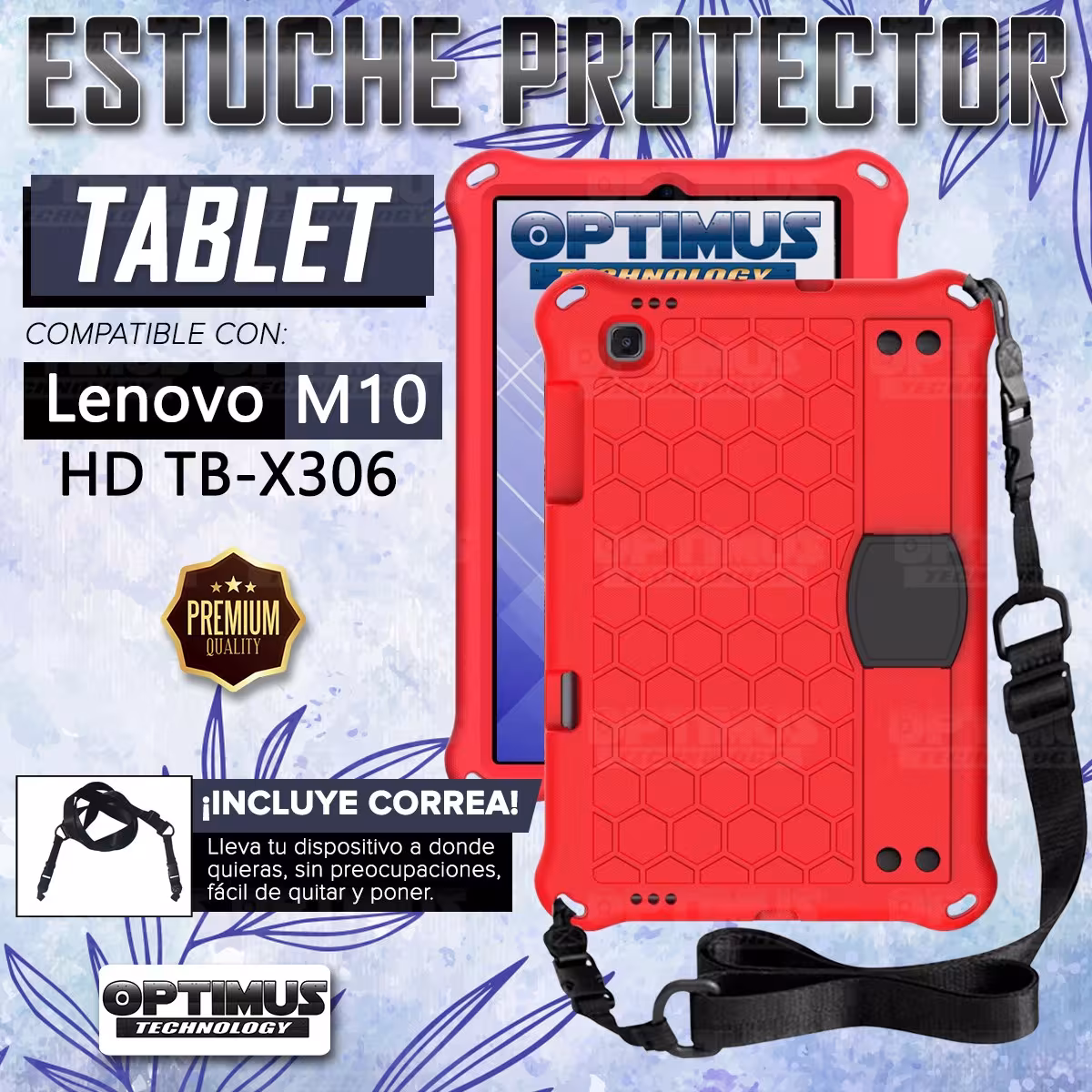 Kit Vidrio templado + Case Protector con correa + Teclado y Mouse Bluetooth Tablet Lenovo M10 HD TB-X306