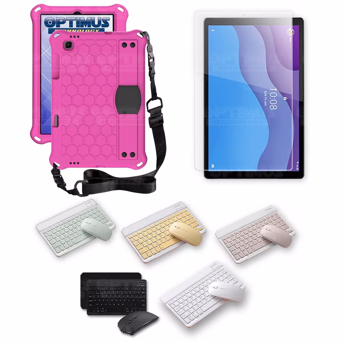 Kit Vidrio templado + Case Protector con correa + Teclado y Mouse Bluetooth Tablet Lenovo M10 HD TB-X306