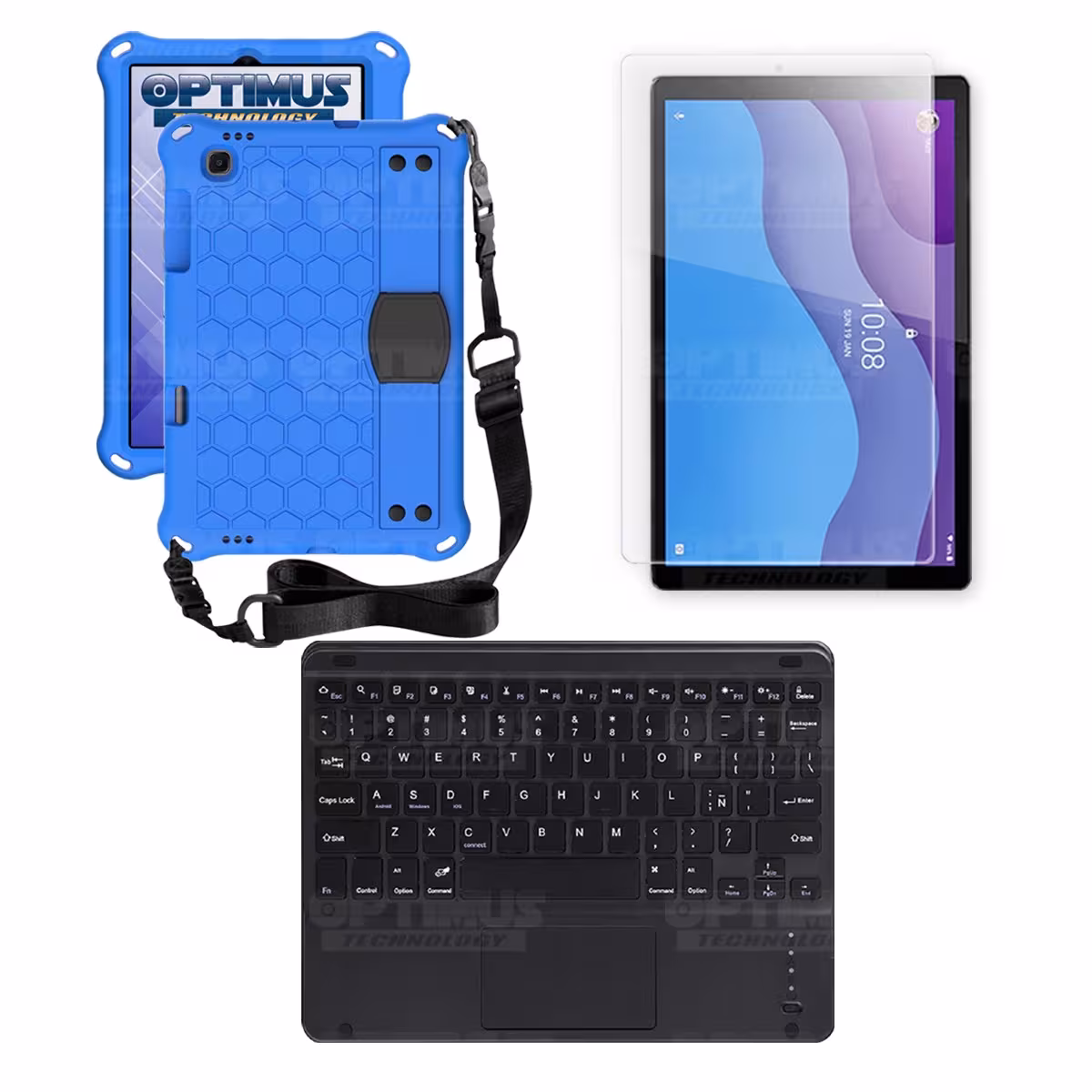 Kit Vidrio templado + Case Protector con correa + Teclado Touchpad Bluetooth Tablet Lenovo M10 HD TB-X306