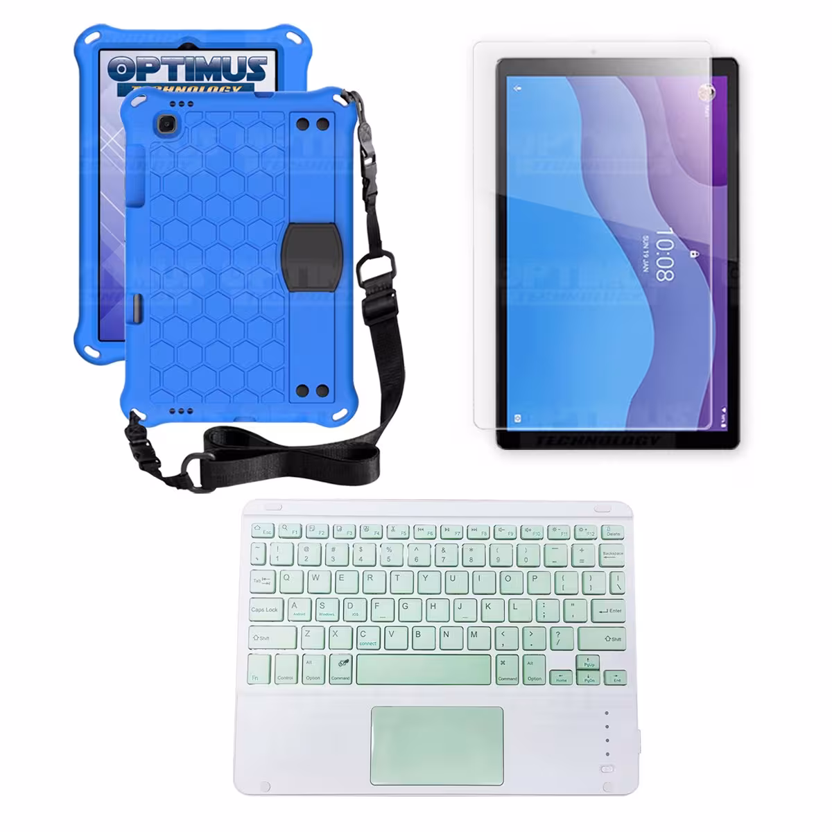 Kit Vidrio templado + Case Protector con correa + Teclado Touchpad Bluetooth Tablet Lenovo M10 HD TB-X306