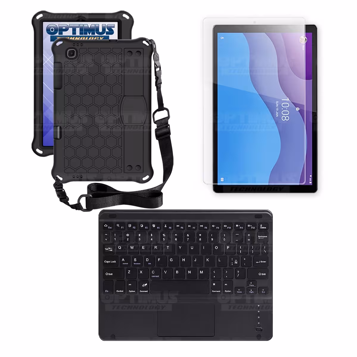 Kit Vidrio templado + Case Protector con correa + Teclado Touchpad Bluetooth Tablet Lenovo M10 HD TB-X306