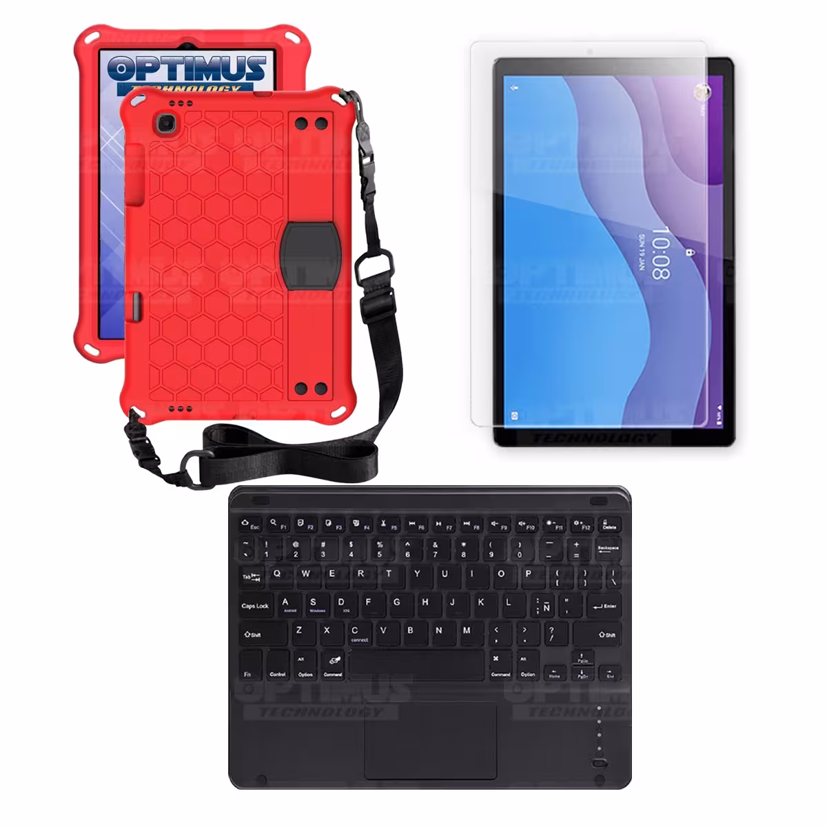 Kit Vidrio templado + Case Protector con correa + Teclado Touchpad Bluetooth Tablet Lenovo M10 HD TB-X306