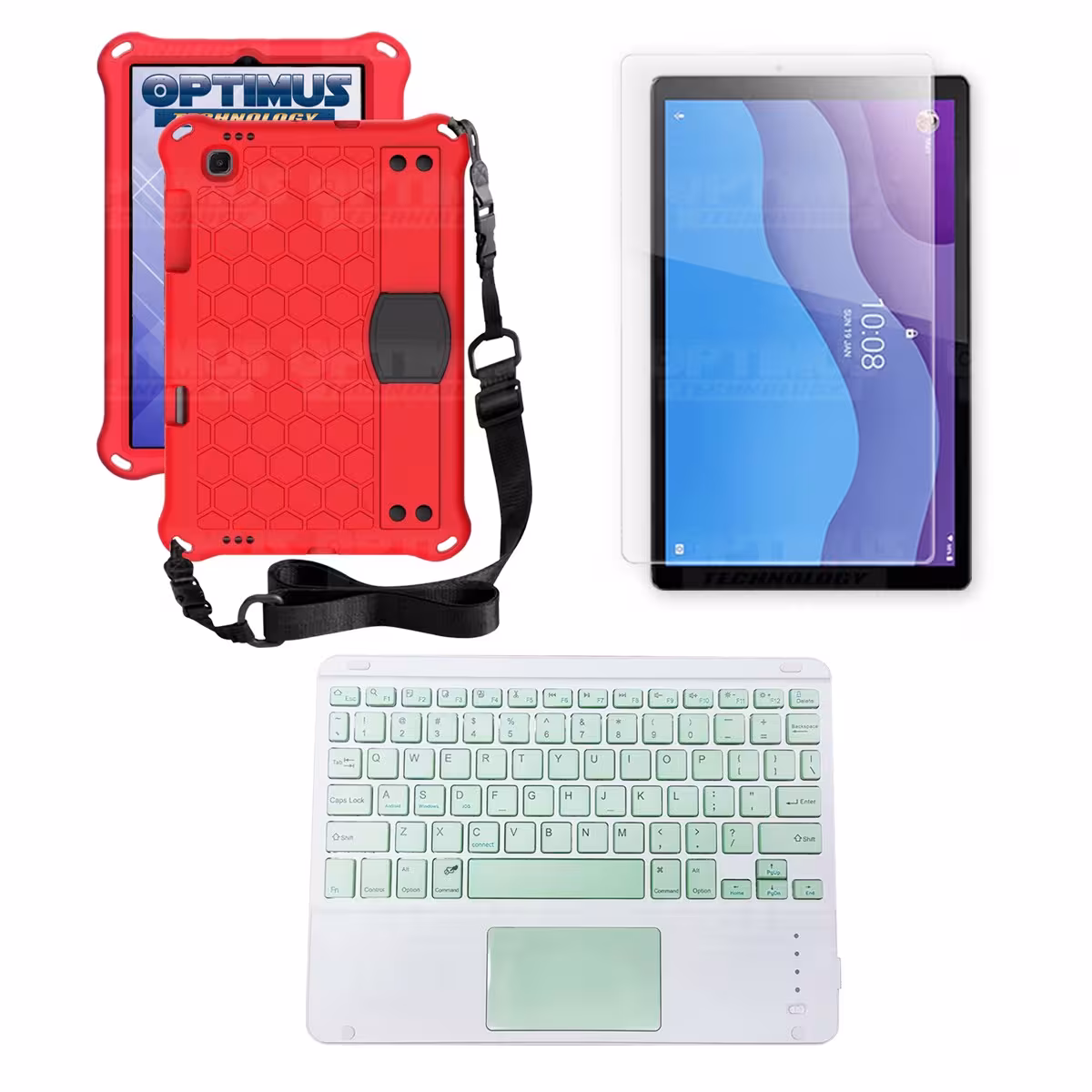 Kit Vidrio templado + Case Protector con correa + Teclado Touchpad Bluetooth Tablet Lenovo M10 HD TB-X306