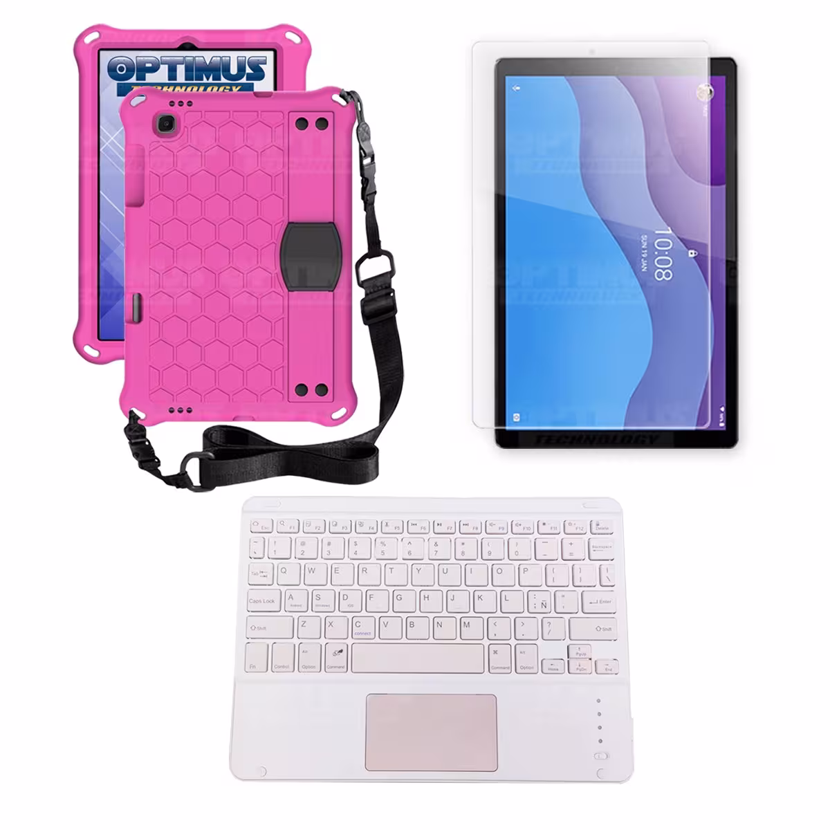 Kit Vidrio templado + Case Protector con correa + Teclado Touchpad Bluetooth Tablet Lenovo M10 HD TB-X306