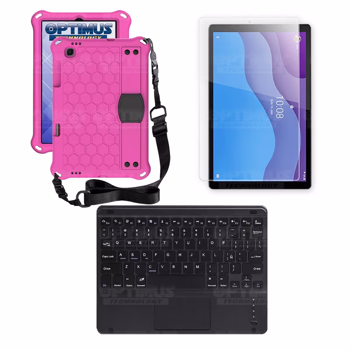 Kit Vidrio templado + Case Protector con correa + Teclado Touchpad Bluetooth Tablet Lenovo M10 HD TB-X306