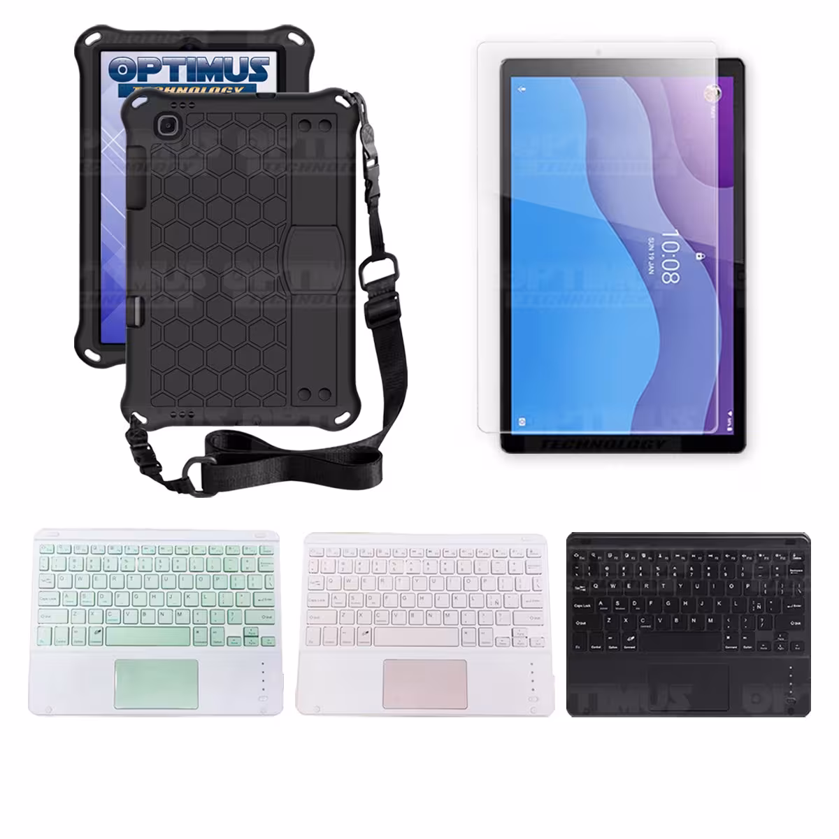 Kit Vidrio templado + Case Protector con correa + Teclado Touchpad Bluetooth Tablet Lenovo M10 HD TB-X306