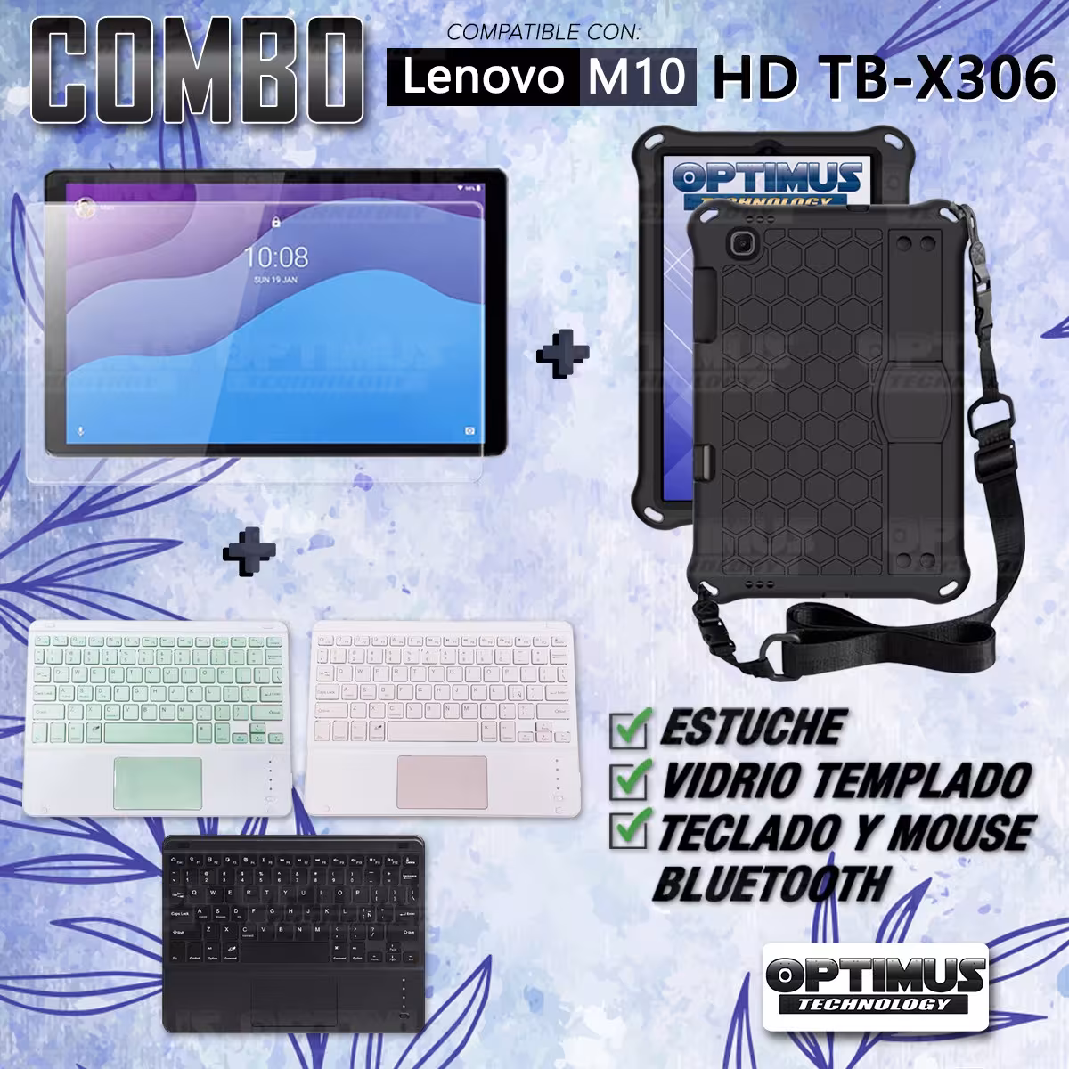 Kit Vidrio templado + Case Protector con correa + Teclado Touchpad Bluetooth Tablet Lenovo M10 HD TB-X306