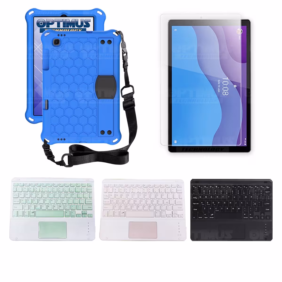 Kit Vidrio templado + Case Protector con correa + Teclado Touchpad Bluetooth Tablet Lenovo M10 HD TB-X306