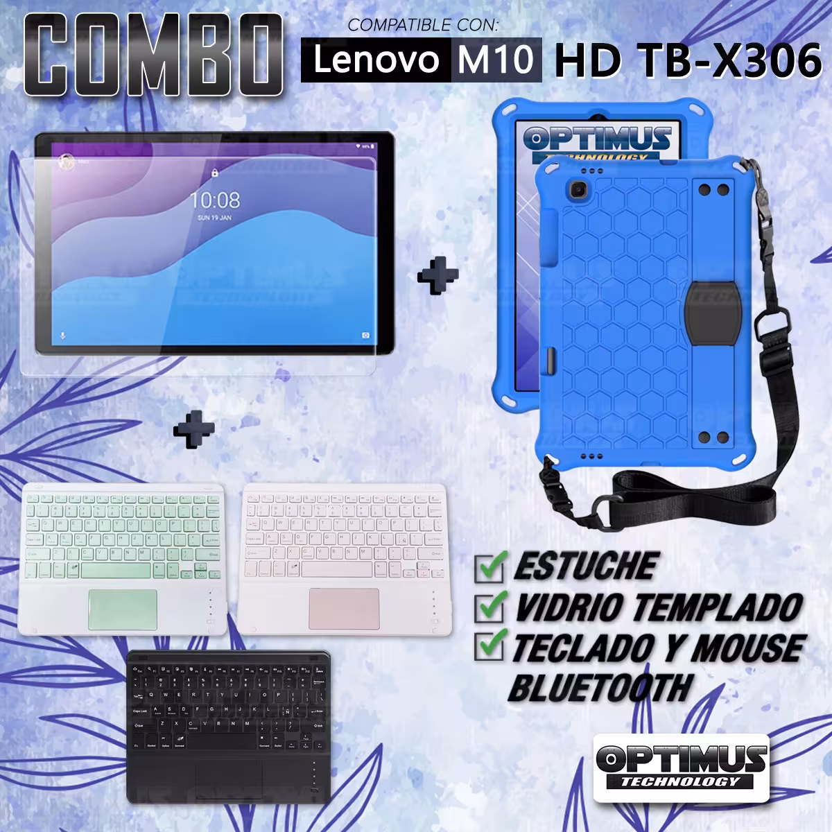 Kit Vidrio templado + Case Protector con correa + Teclado Touchpad Bluetooth Tablet Lenovo M10 HD TB-X306