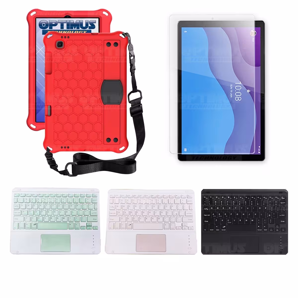 Kit Vidrio templado + Case Protector con correa + Teclado Touchpad Bluetooth Tablet Lenovo M10 HD TB-X306