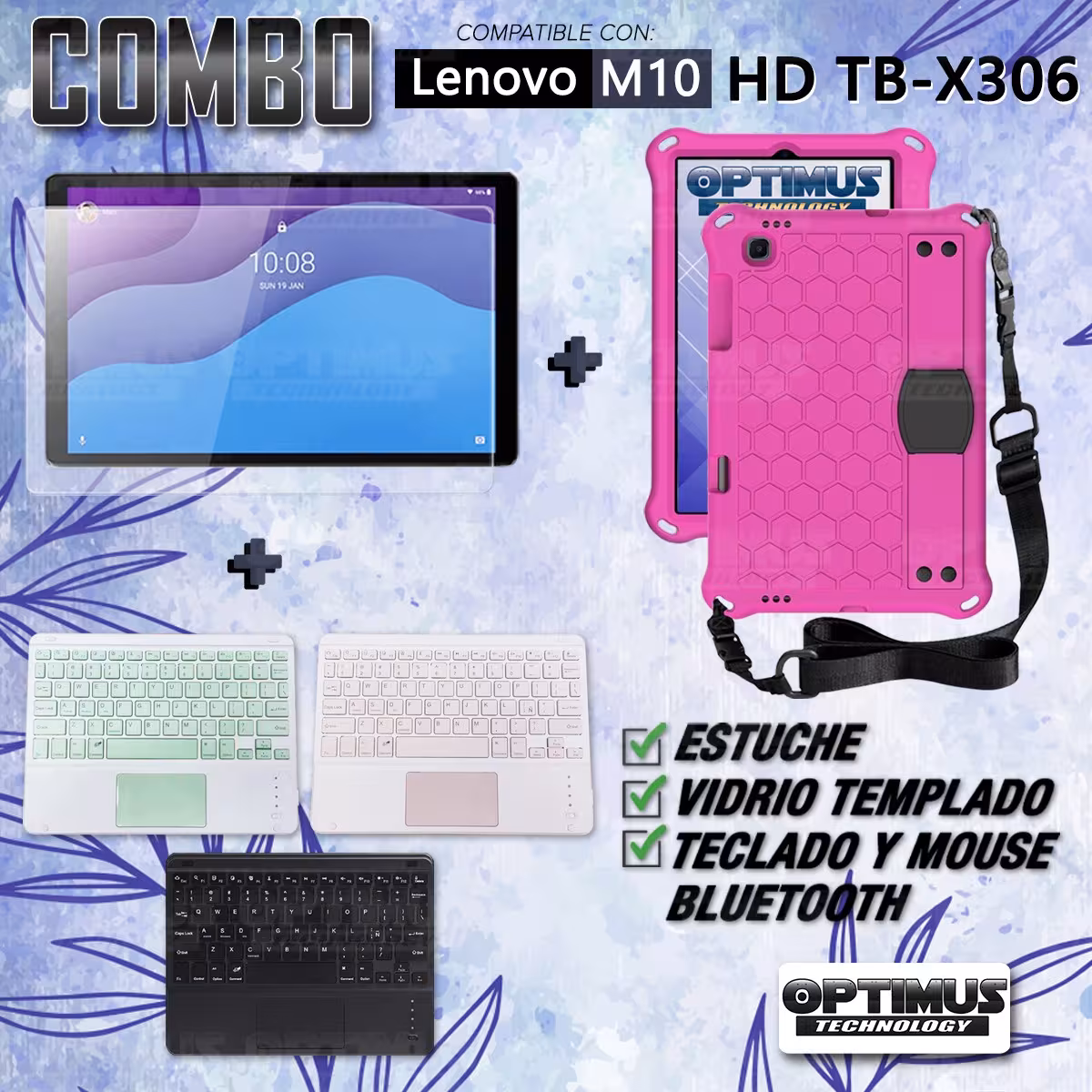 Kit Vidrio templado + Case Protector con correa + Teclado Touchpad Bluetooth Tablet Lenovo M10 HD TB-X306