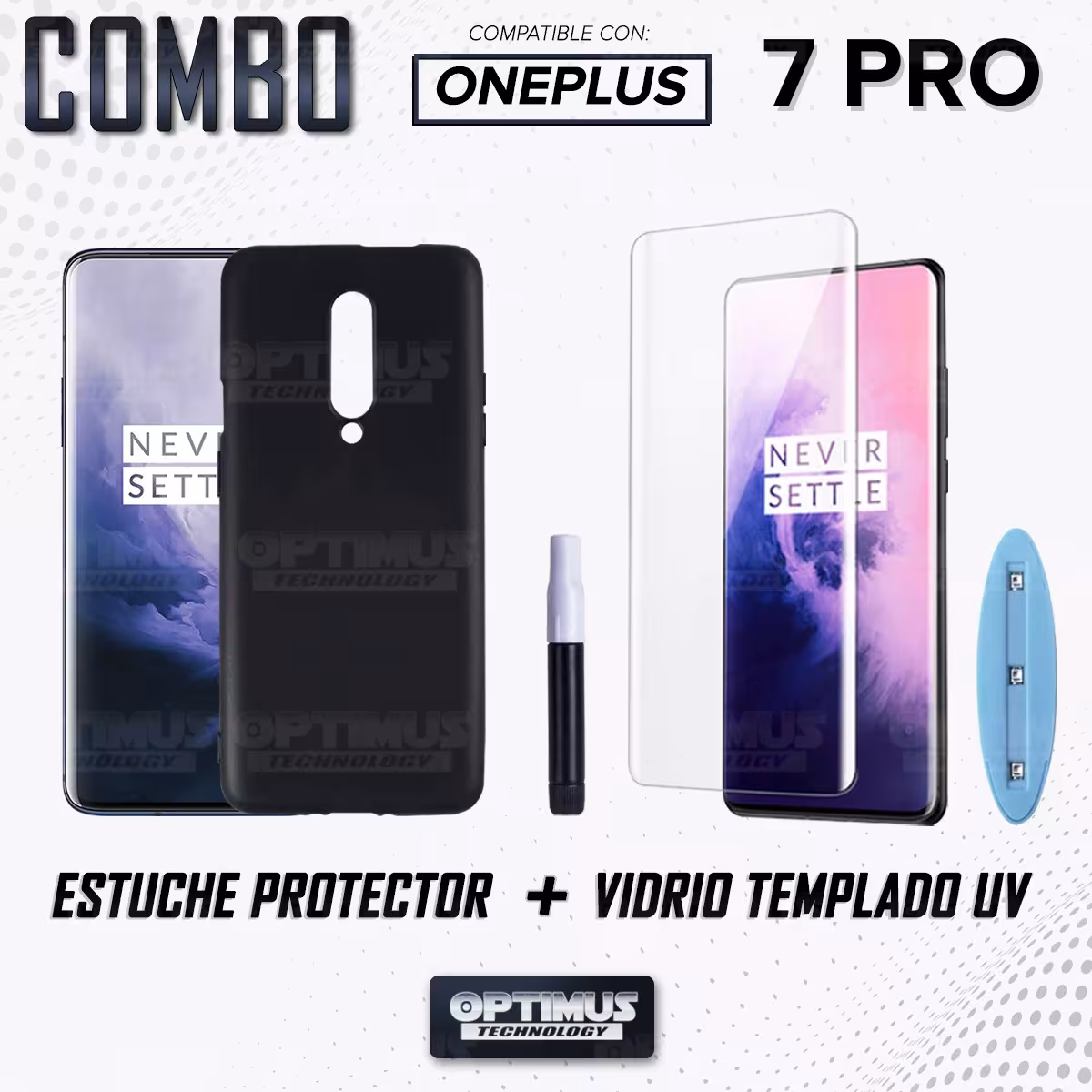 Kit Vidrio UV templado liquido y Estuche Case Forro Protector para Celular Oneplus 7 Pro